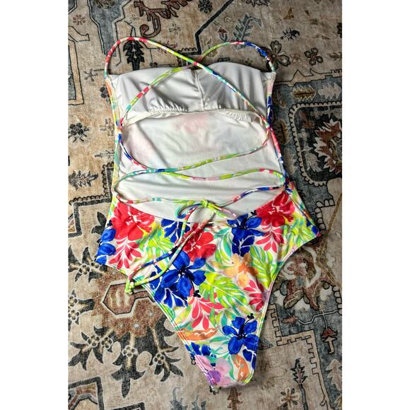 Oneill Tropical One piece Square open back NWT Colorful Swimsuit Floral Bikini - Picture 2 of 9